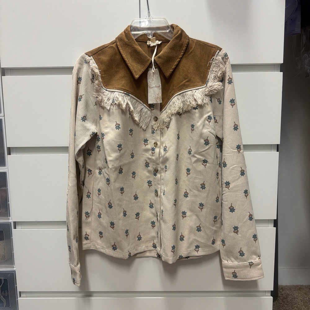 Hem & Thread Corduroy Shirt with Fringe